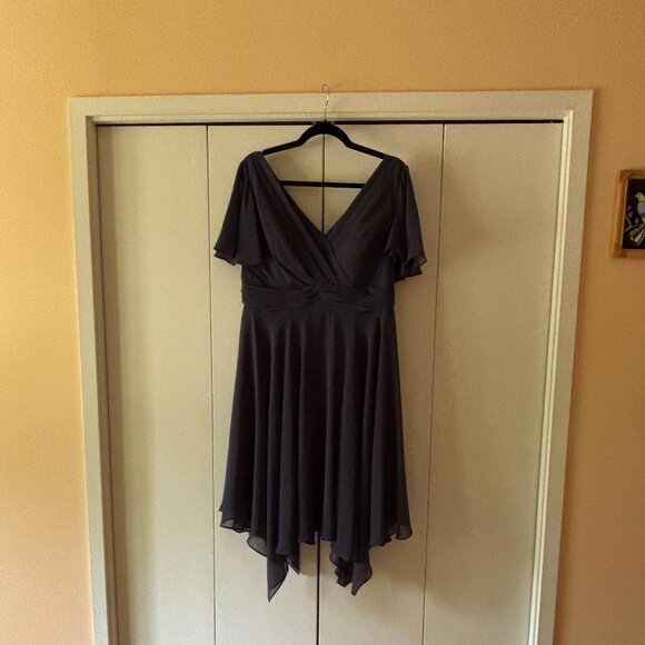 JJs House  A-Line V-Neck Asymmetrical Chiffon Cocktail Dress  (colour - stormy) - Picture 1 of 2